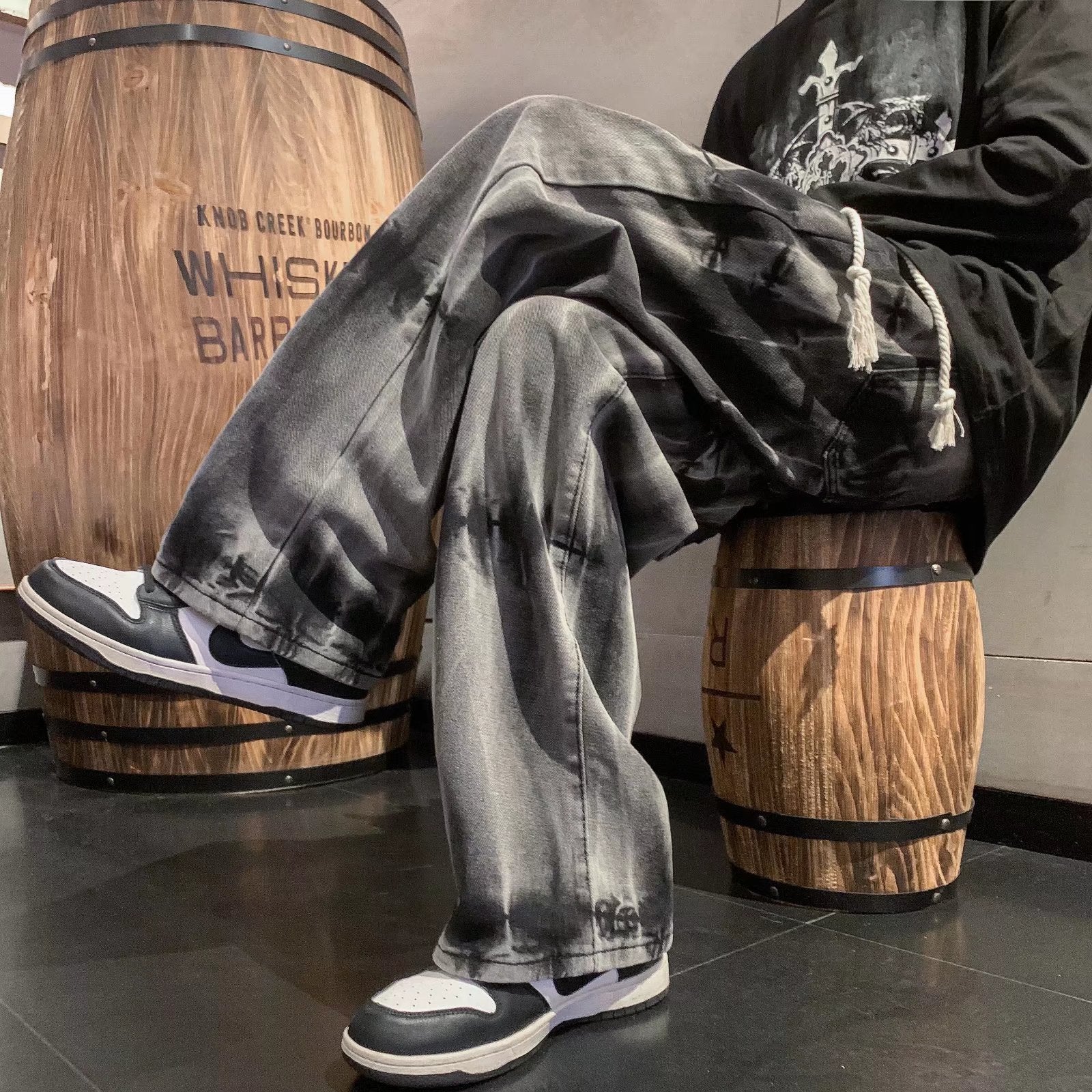 Tie-Dye Wash Denim Baggy Pants